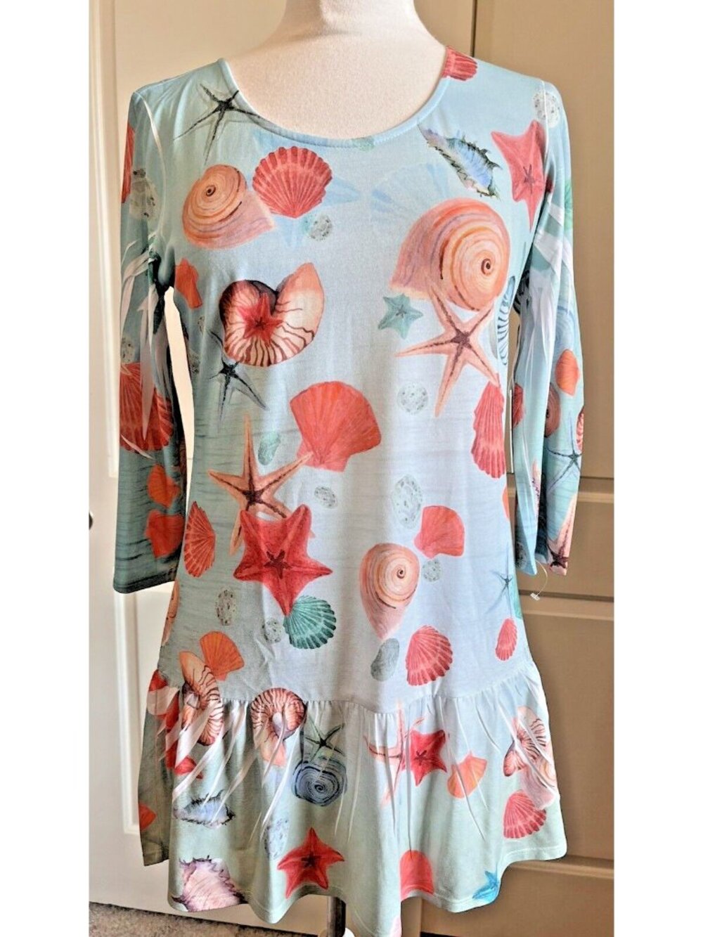 Cal Style USA Coastal Seashell Ocean Print Top Beachy Boho Mermaidcore Resort M